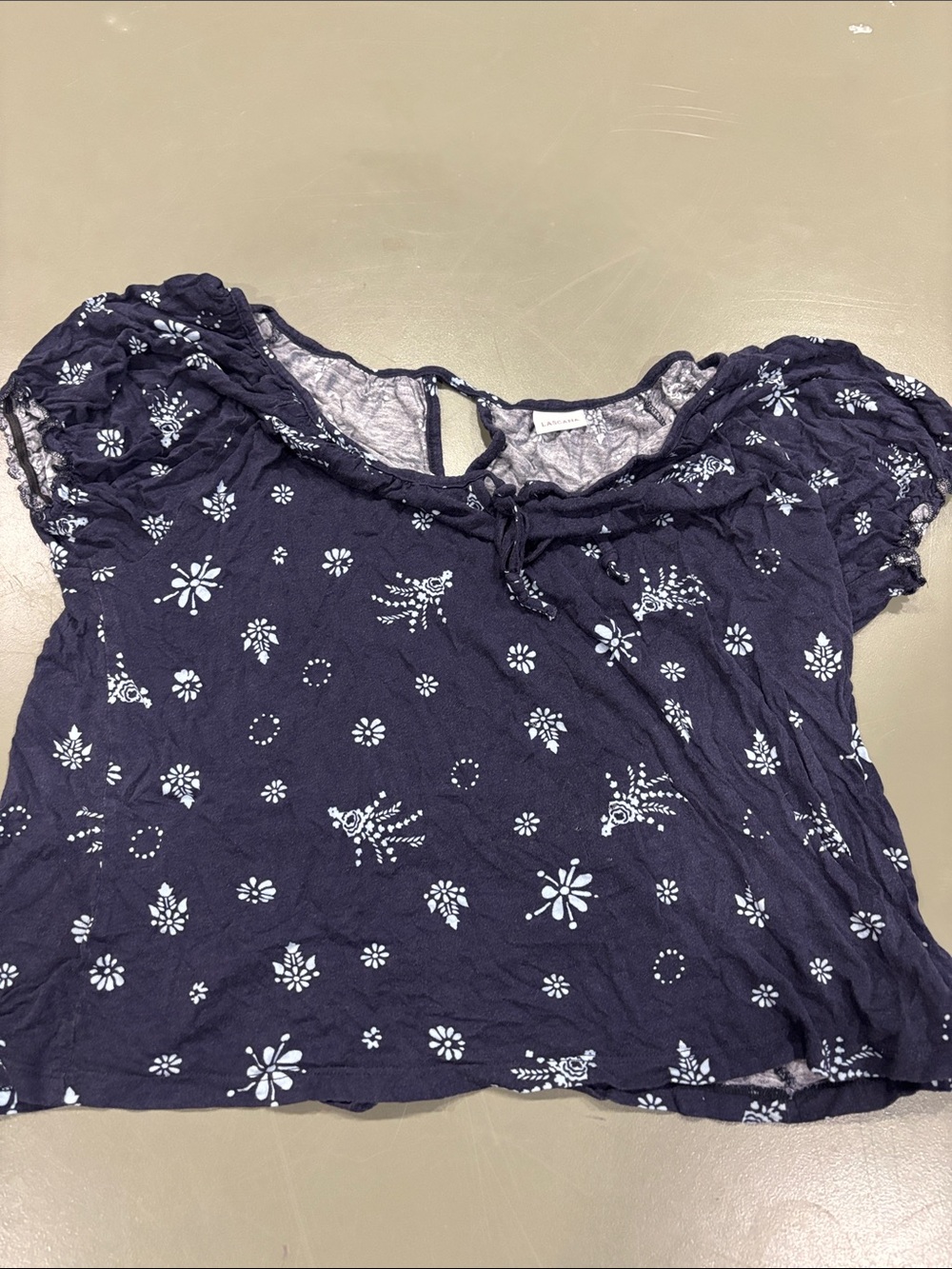 Navy Floral Crop Top with Tie Neck - Unbranded